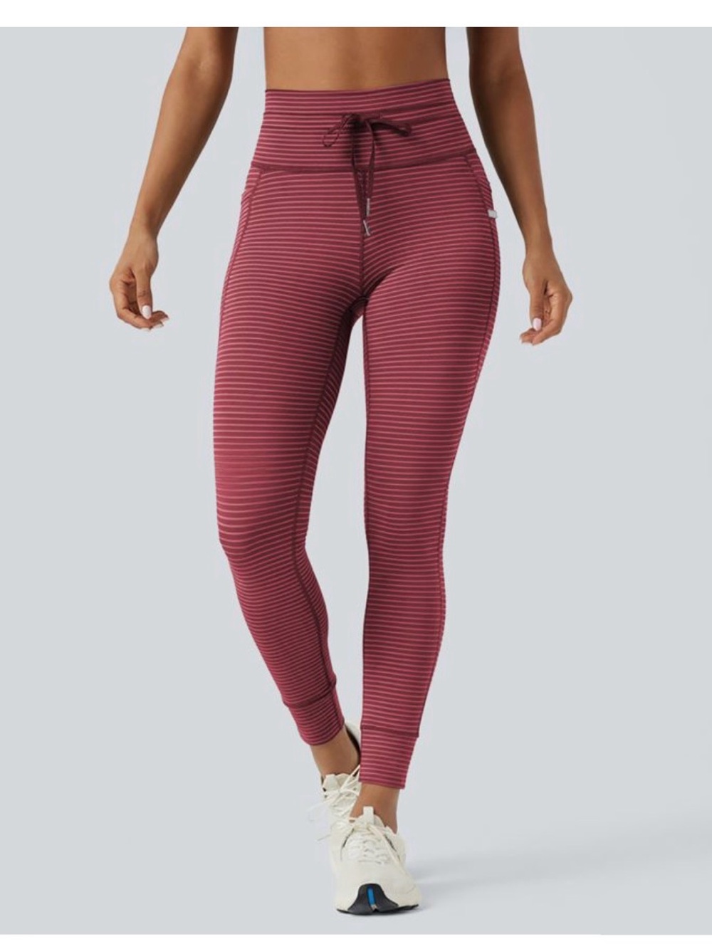 HALARA Burgundy Striped High-Waist Drawstring Leggings